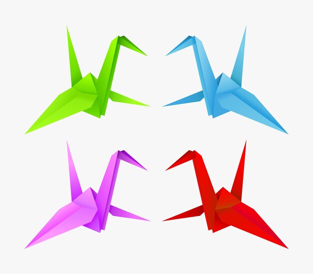 Origami birds set vector Bird origami in green yellow purple and blue color