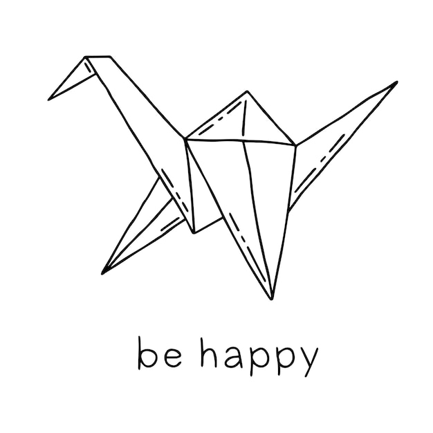 Origami crane of happiness in doodle style isolated on a white background Japanese culture