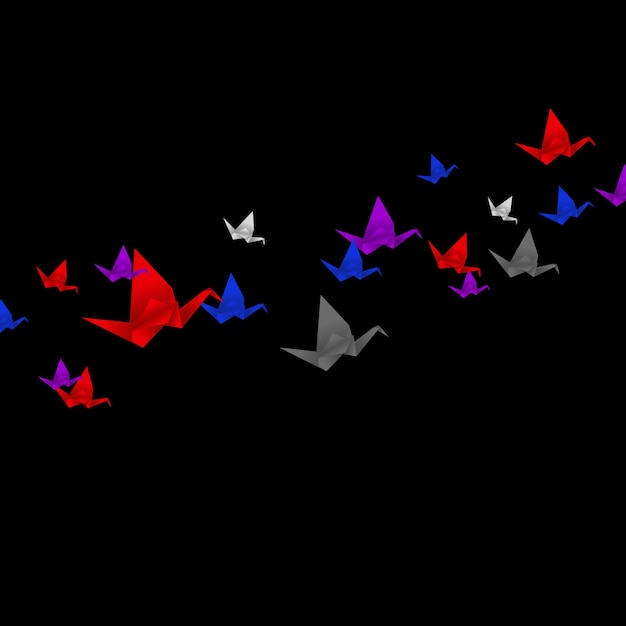 Vector origami cranes vector milticolor on black background