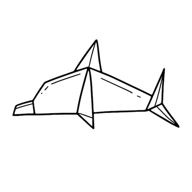 Origami dolphin in simple doodle style Vector illustration isolated on white background