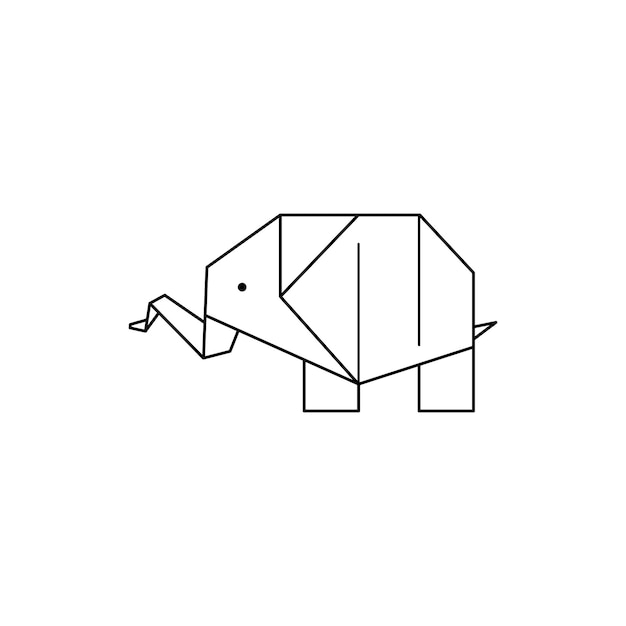 Origami Elephant Icon in a Trendy minimalistic Linear Style. Folded Paper Animal Figures. Vector Illustration for creating Logos, patterns, tattoos, posters, prints on t-shirts