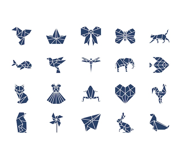 Origami and paper crafts icon set