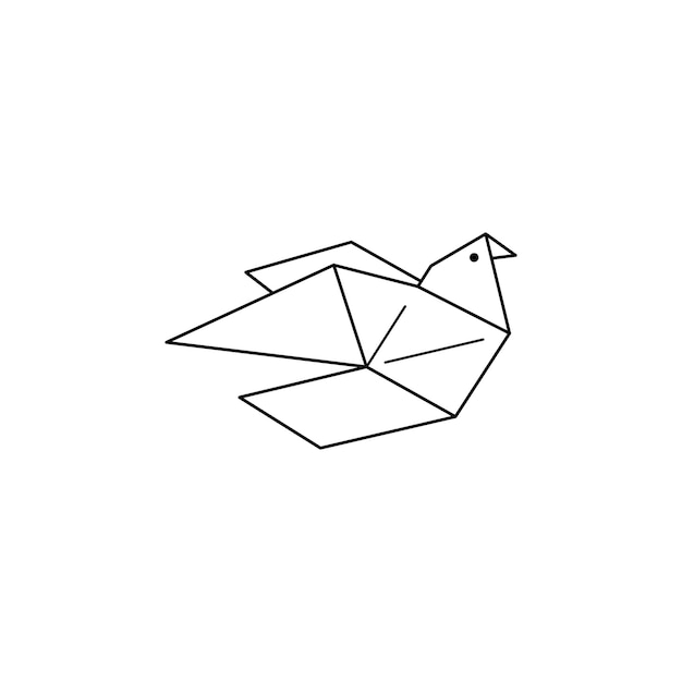 Origami Pigeon Icon in a Trendy minimalistic Linear Style. Folded Paper Bird Figures. Vector Illustration for creating Logos, patterns, tattoos, posters, prints on t-shirts