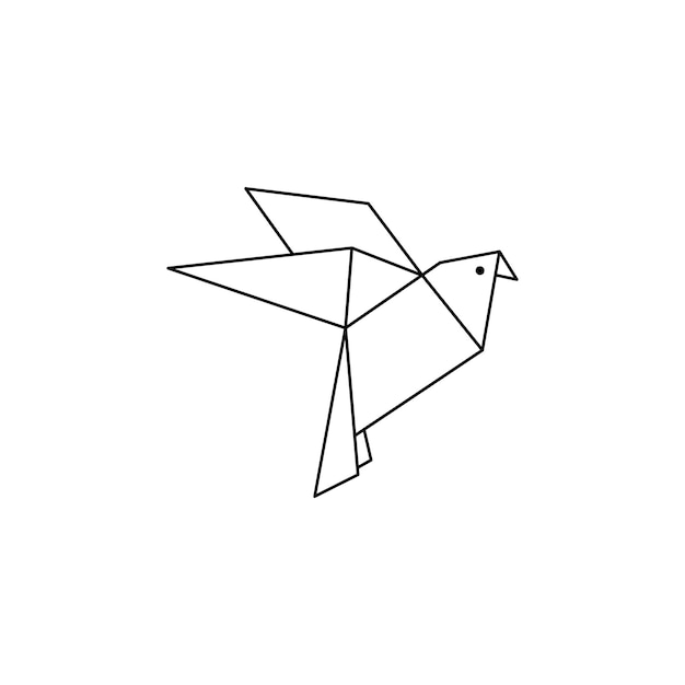 Origami Pigeon Icon in a Trendy minimalistic Linear Style. Folded Paper Bird Figures. Vector Illustration for creating Logos, patterns, tattoos, posters, prints on t-shirts