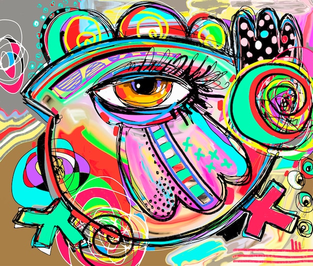 Original abstraction composition of doodle bird digital paintin