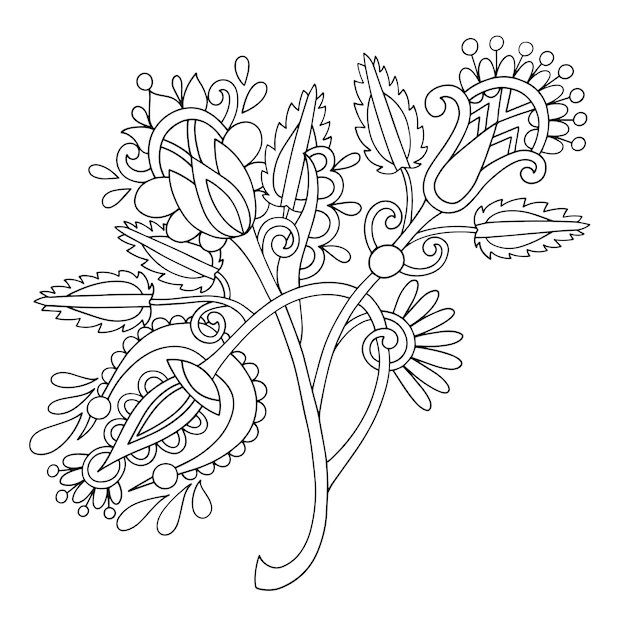 Original hand draw line art ornate flower design Ukrainian traditional style vector illustration