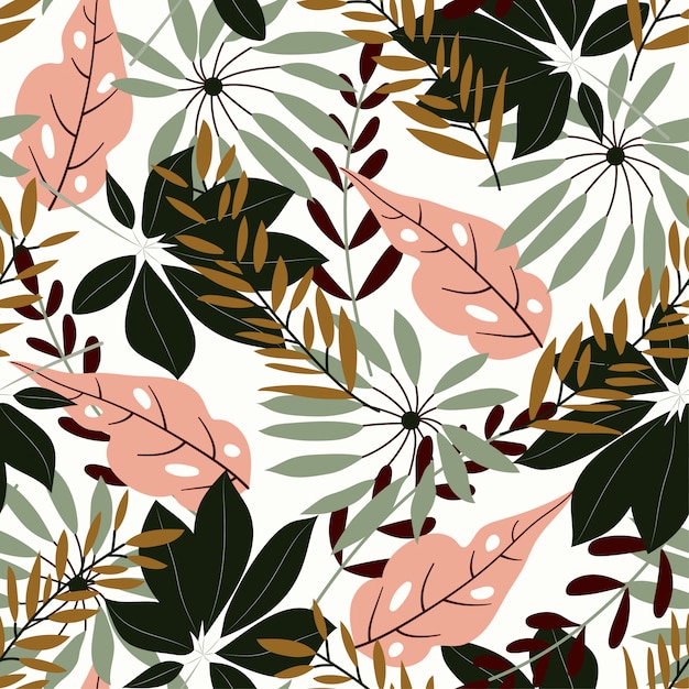 Original seamless pattern with tropical leaves