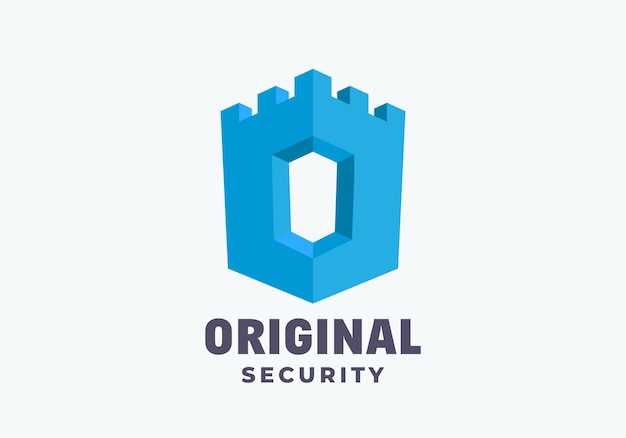 Original Security Abstract Vector Logo Template letter O incorporated into Castle Tower Isolated