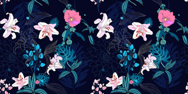 Original trendy seamless artistic flower pattern