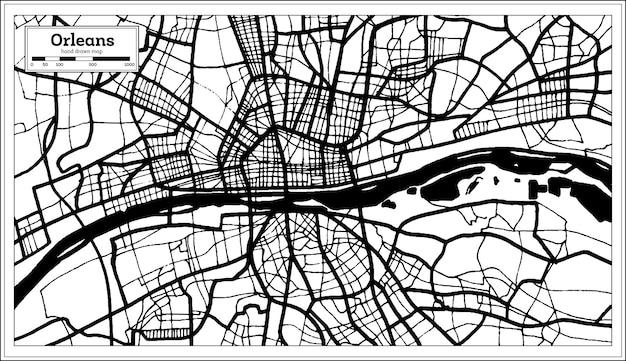 Orleans France City Map in Black and White Color in Retro Style Outline Map