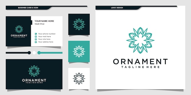 Ornament logo with simple frame line art style and business card Premium vekto