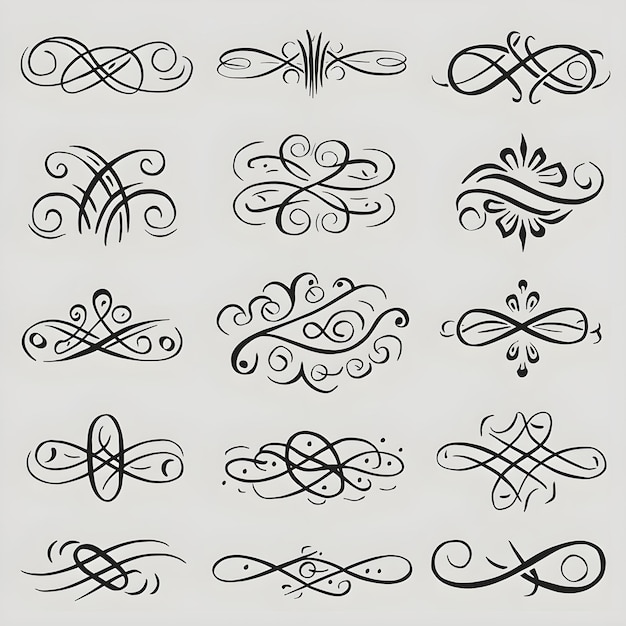 Vector ornamental black and white elements feature intricate motifs