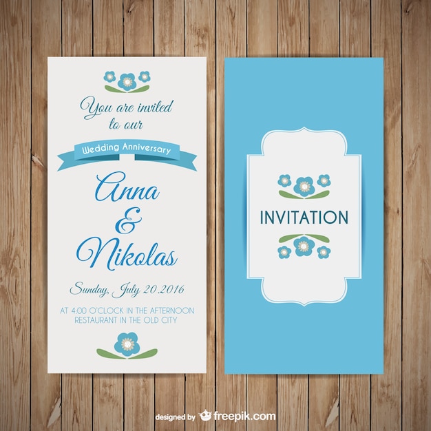 Ornamental blue wedding invitation