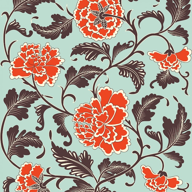 Ornamental colored antique floral pattern.