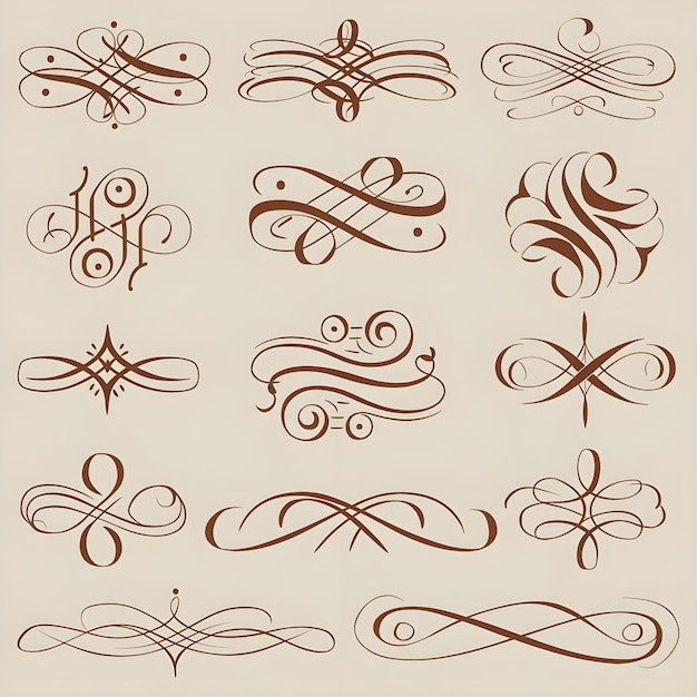 Ornamental design elements of Apricot color decorative pattern frames divider swirls borders