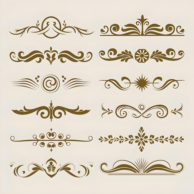 Ornamental design elements of Gold color decorative border divider swirls pattern patterns