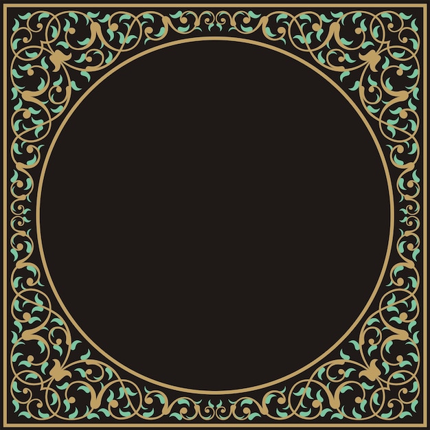 ornamental design pattern on square frame border black color background suitable for calligraphy