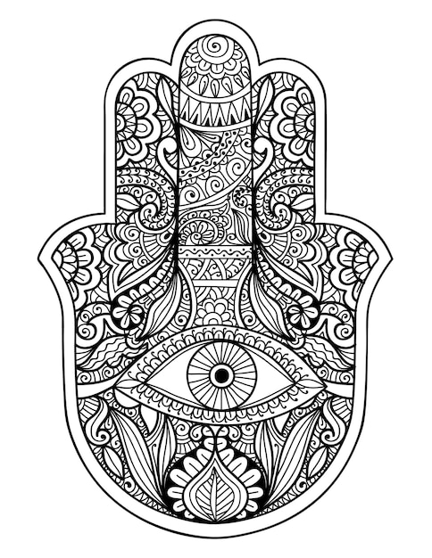 Ornamental detailed hamsa design with henna style