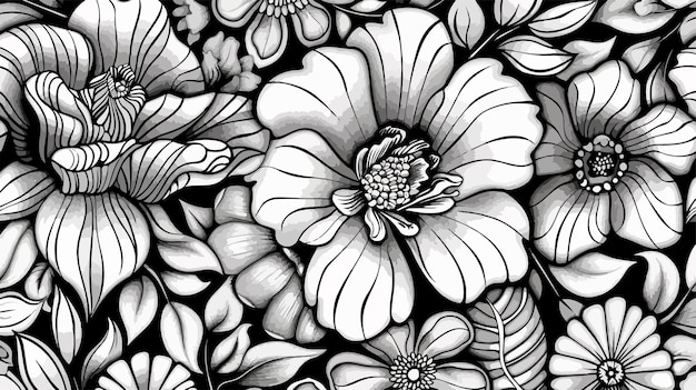 Vector ornamental flowers pattern in cartoon vector style