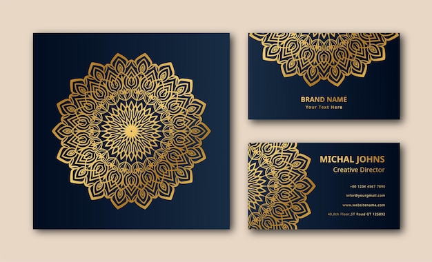 ornamental mandala business card design background vector  