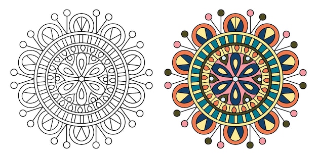 Ornamental mandala design coloring book page for adults