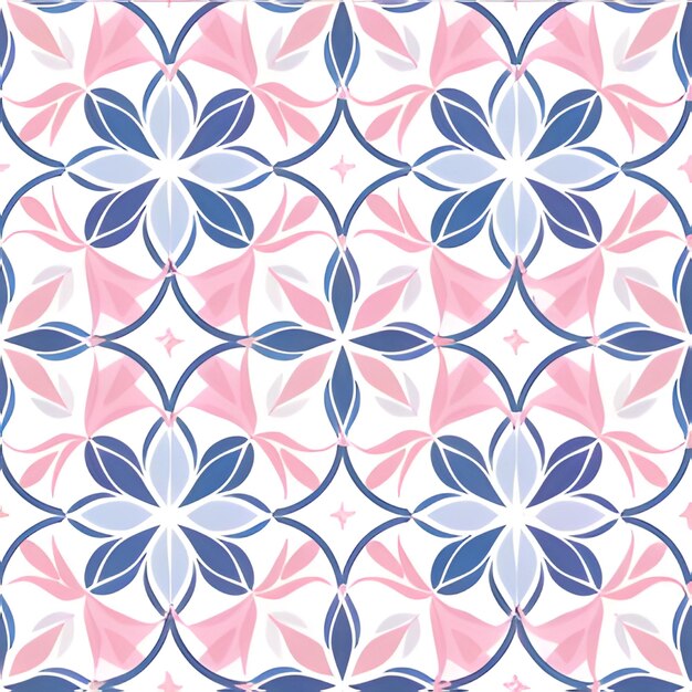 Vector ornamental pattern with pink and blue floral motifs