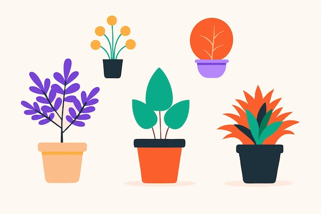 Vector ornamental plants flat illustration on white background