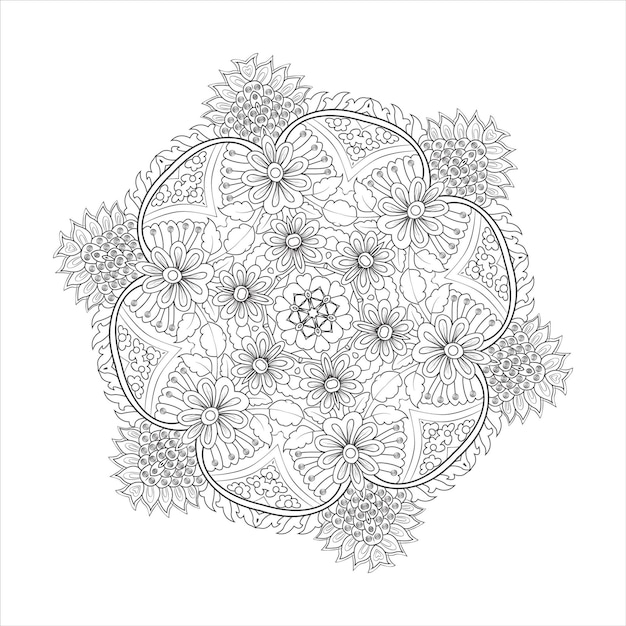 Ornamental round pattern Black outline mandala on white background Vector illustration