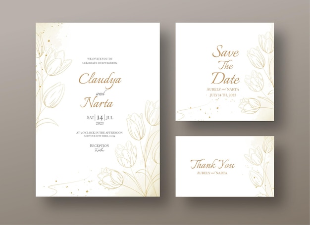 Ornamental wedding invitation template with golden nature