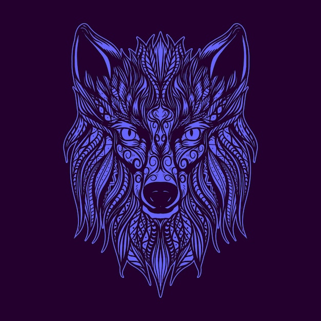 Ornamental wolf face artwork illustration