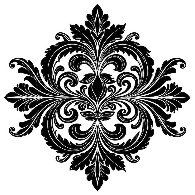 Vector ornate black and white floral design with swirling leaves and intricate details