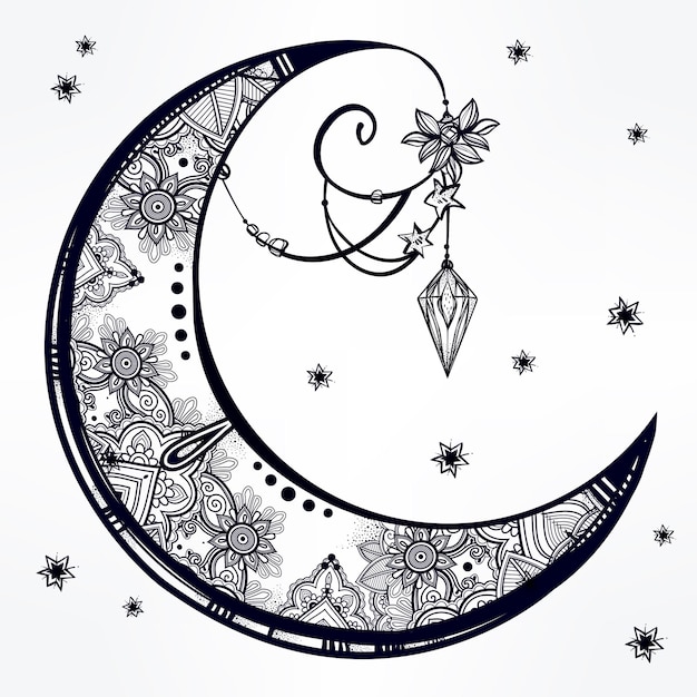 Ornate crescent moon illustration