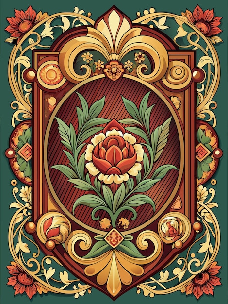 Ornate Floral Design in Gold and Red