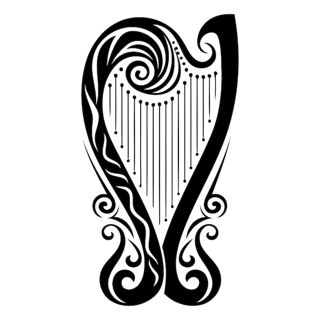 Vector ornate harp silhouette perfect for music celtic and tattoo designs