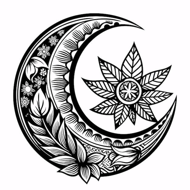 Vector ornate moon and flower design