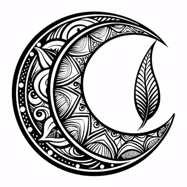 Ornate Moon with Leaf