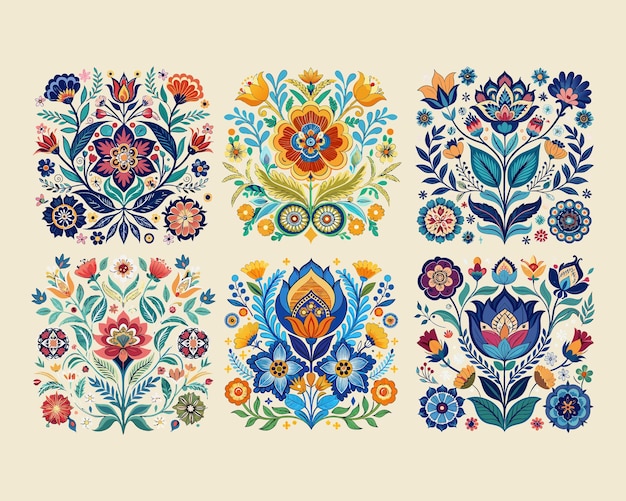 Vector ornate persian folklore floral design set