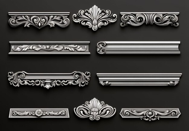 Vector ornate silver moldings with decorative designs