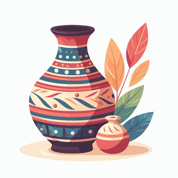 Ornate terracotta vase with hand painted flower pattern vector