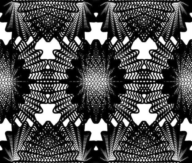 Ornate vector monochrome abstract background with overlapping black lines. Symmetric decorative graphical pattern, geometric stripy illustration.