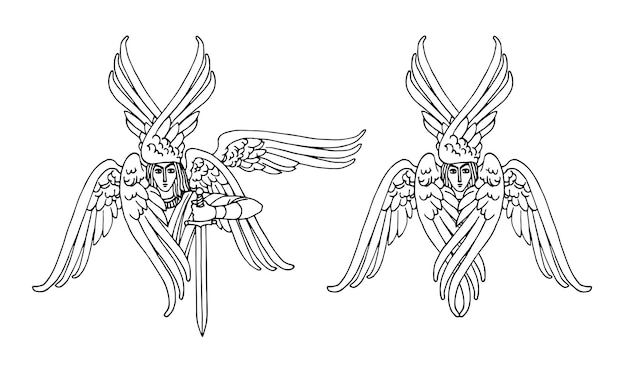 Orthodox sixwinged seraph The messenger of heaven Vector illustration in black ink