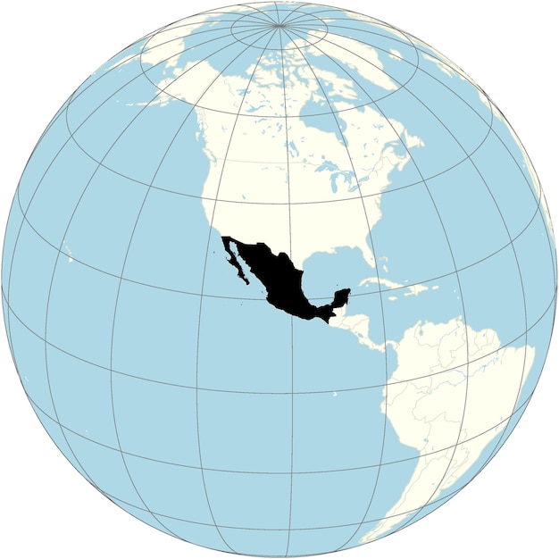 The orthographic projection of the world map with Mexico at its center