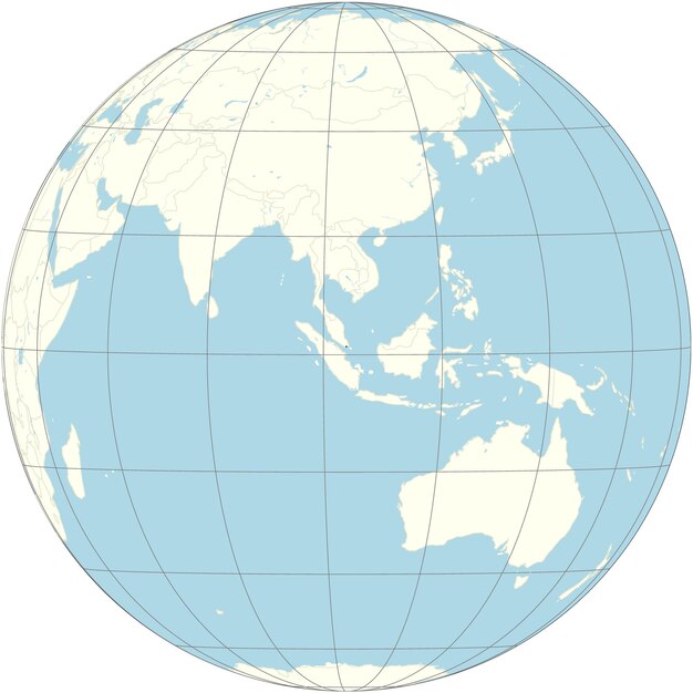 The orthographic projection of the world map with Singapore at its center a sovereign citystate and