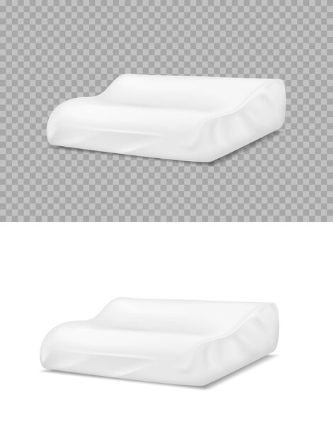 Vector orthopedic white pillow, cushions with memory foam or latex filling 3d.