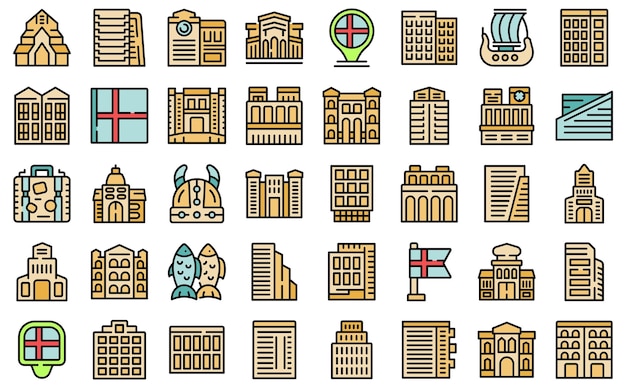 Oslo icons set vector color flat