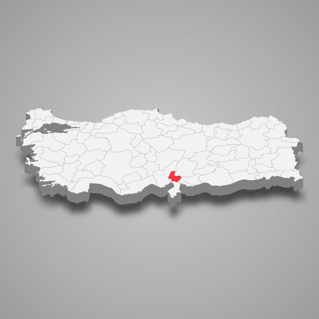 Osmaniye region location within Turkey 3d map