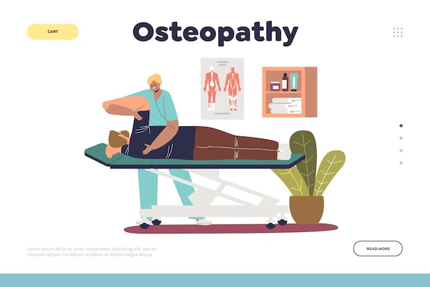 Osteopathy concept of landing page with patient at rehabilitation massage at chiropractors