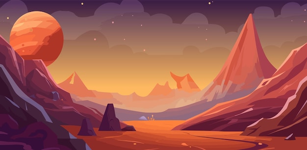 Otherworldly Martian background for gaming UI with vibrant colors cartoon illustration