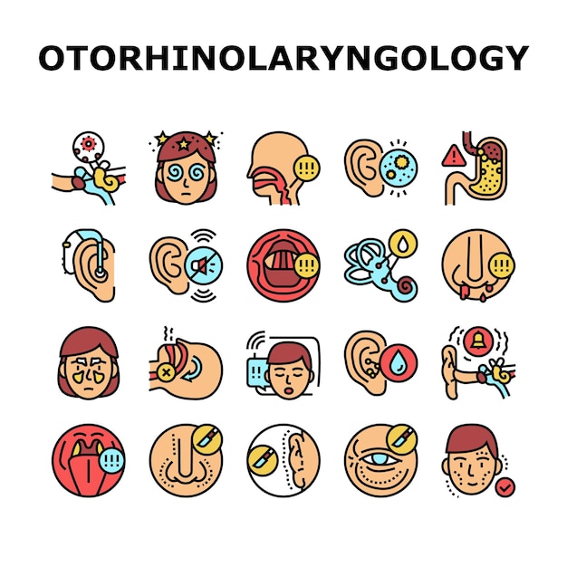 Otorhinolaryngology Treatment Icons Set Vector