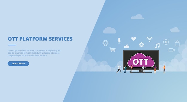 Ott over the top media services for website landing homepage template banner or slide presentation vector illustration